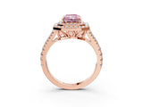 Rose gold Fancy Pink Radiant Cut Diamond Double Halo Ring with Pavé Band and Prong Setting_77