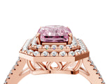 Rose gold Fancy Pink Radiant Cut Diamond Double Halo Ring with Pavé Band and Prong Setting_78