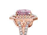 Rose gold Fancy Pink Radiant Cut Diamond Double Halo Ring with Pavé Band and Prong Setting_79