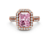 Rose gold Fancy Pink Radiant Cut Diamond Double Halo Ring with Split Shank and Four-Prong Setting_12