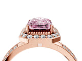 Rose gold Fancy Pink Radiant Cut Diamond Double Halo Ring with Split Shank and Four-Prong Setting_16