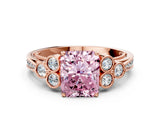 Rose gold Fancy Pink Radiant  Cut Diamond Engagement Ring with Bezel Set Round Side Stones and Prong Setting_49