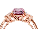 Rose gold Fancy Pink Radiant  Cut Diamond Engagement Ring with Bezel Set Round Side Stones and Prong Setting_53