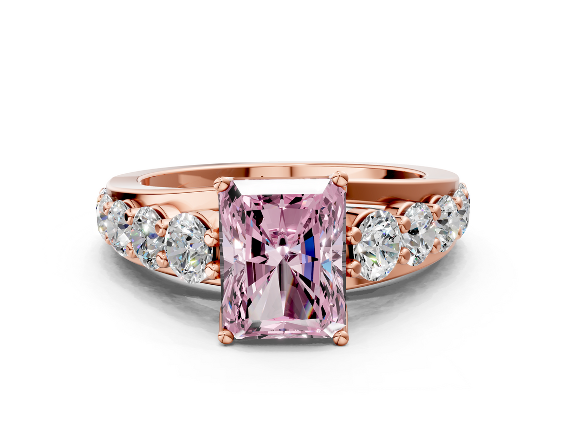 Rose gold Fancy Pink Radiant  Cut Diamond Engagement Ring with Pavé Band and Four-Prong Setting_3