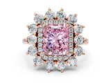 Rose gold Fancy Pink Radiant Cut Diamond Floral Double Halo Engagement Ring with Prong Setting_24