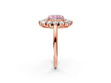 Rose gold Fancy Pink Radiant Cut Diamond Floral Double Halo Engagement Ring with Prong Setting_26
