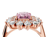 Rose gold Fancy Pink Radiant Cut Diamond Floral Double Halo Engagement Ring with Prong Setting_28