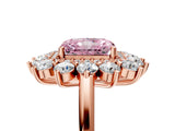 Rose gold Fancy Pink Radiant Cut Diamond Floral Double Halo Engagement Ring with Prong Setting_29