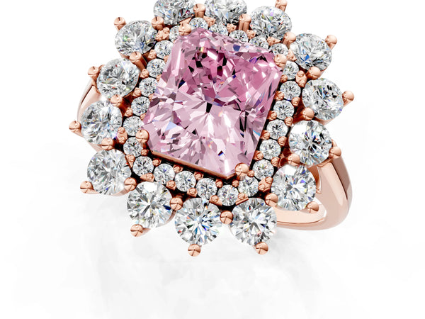 Rose Gold Radiant Cut Floral Double Halo Engagement Ring Setting for Fancy Pink Center