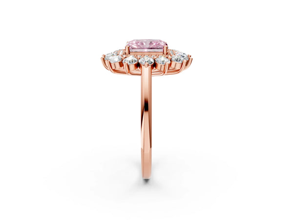 Rose Gold Radiant Cut Floral Double Halo Engagement Ring Setting for Fancy Pink Center