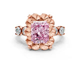 Rose gold Fancy Pink Radiant  Cut Diamond Floral Halo Engagement Ring with Shared Prong Setting 1