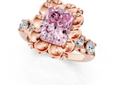 Rose gold Fancy Pink Radiant  Cut Diamond Floral Halo Engagement Ring with Shared Prong Setting 2