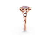 Rose gold Fancy Pink Radiant  Cut Diamond Floral Halo Engagement Ring with Shared Prong Setting 3