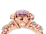Rose gold Fancy Pink Radiant  Cut Diamond Floral Halo Engagement Ring with Shared Prong Setting 5