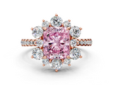 Rose gold Fancy Pink Radiant  Cut Diamond Floral Halo Pave Band with Prong Setting_37