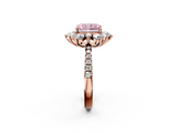 Rose gold Fancy Pink Radiant  Cut Diamond Floral Halo Pave Band with Prong Setting_39