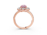 Rose gold Fancy Pink Radiant  Cut Diamond Floral Halo Pave Band with Prong Setting_40
