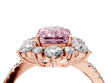 Rose gold Fancy Pink Radiant  Cut Diamond Floral Halo Pave Band with Prong Setting_41
