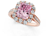Rose gold Fancy Pink Radiant Cut Diamond Floral Halo Ring with Pavé Band and Prong Setting_4