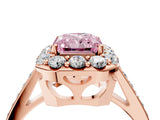 Rose gold Fancy Pink Radiant Cut Diamond Floral Halo Ring with Pavé Band and Prong Setting_7