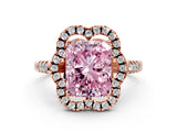 Rose gold Fancy Pink Radiant Cut Diamond Floral Halo Split Shank Prong Setting Ring