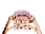 Rose gold Fancy Pink Radiant Cut Diamond Floral Halo Split Shank Prong Setting Ring_4