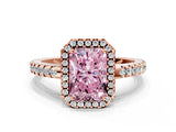 Rose gold Fancy Pink Radiant Cut Diamond Halo Engagement Ring with Pavé Band and Prong Setting_27