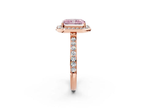 Rose gold Fancy Pink Radiant Cut Diamond Halo Ring with Bezel Frame and Pavé Band_2
