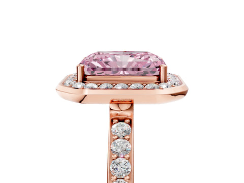 Rose gold Fancy Pink Radiant Cut Diamond Halo Ring with Bezel Frame and Pavé Band_5