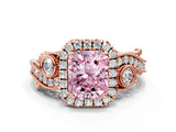 Rose gold Fancy Pink Radiant Cut Diamond Halo Ring with Milgrain Pavé Band and Four-Prong Setting_54