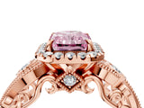 Rose gold Fancy Pink Radiant Cut Diamond Halo Ring with Milgrain Pavé Band and Four-Prong Setting_58