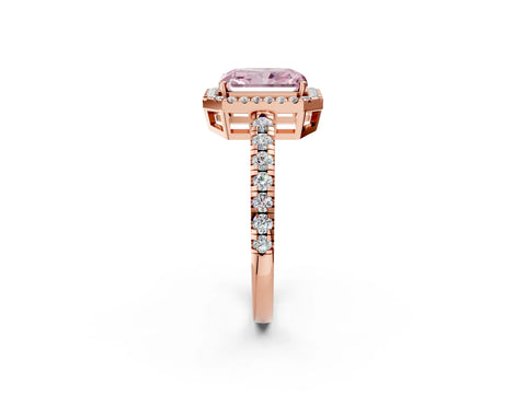 Rose gold Fancy Pink Radiant Cut Diamond Halo Ring with Pavé Band and Four-Prong Setting_2