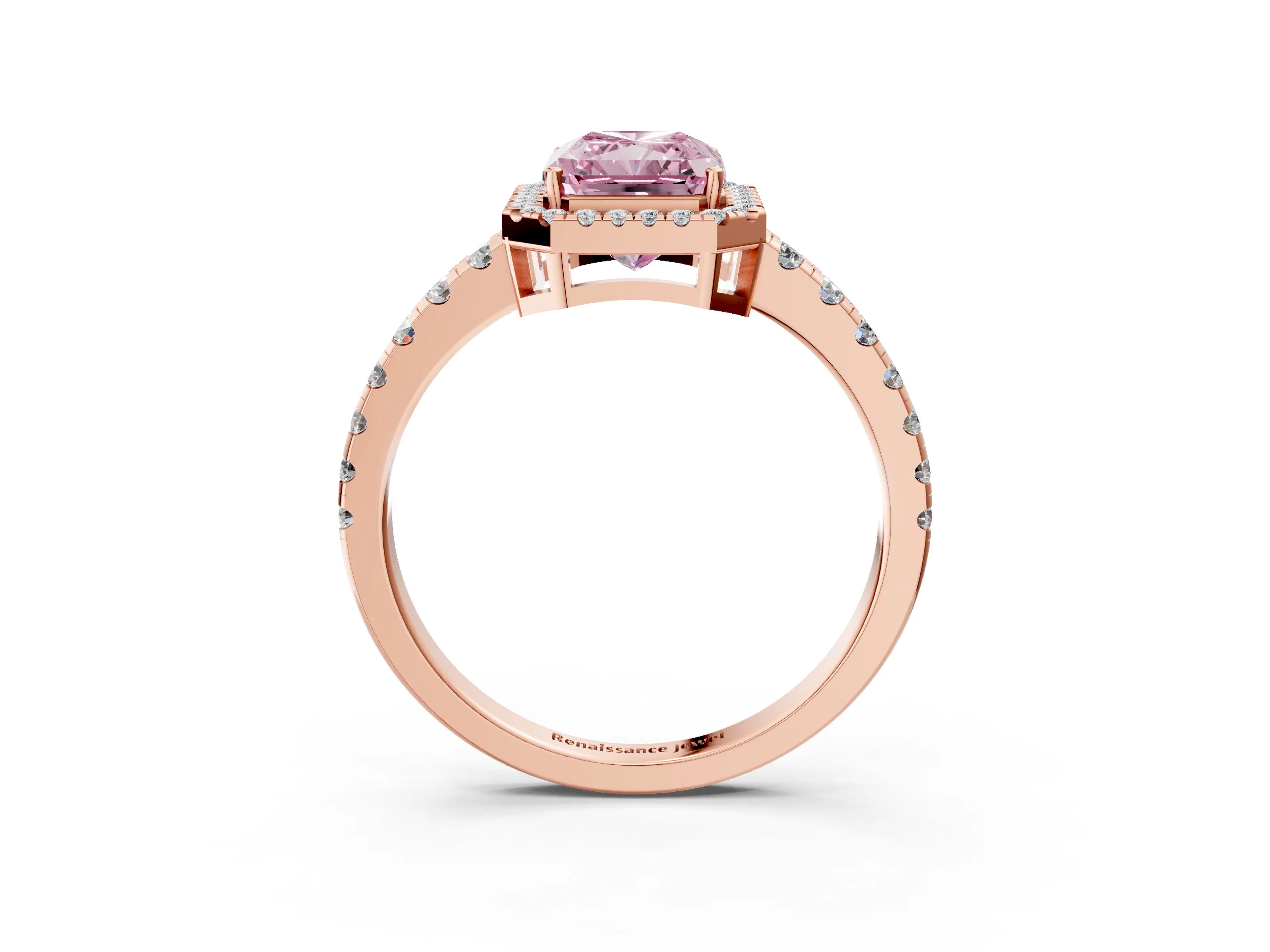 Rose gold Fancy Pink Radiant Cut Diamond Halo Ring with Pavé Band and Four-Prong Setting_3