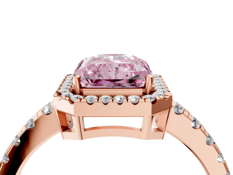 Rose gold Fancy Pink Radiant Cut Diamond Halo Ring with Pavé Band and Four-Prong Setting_4