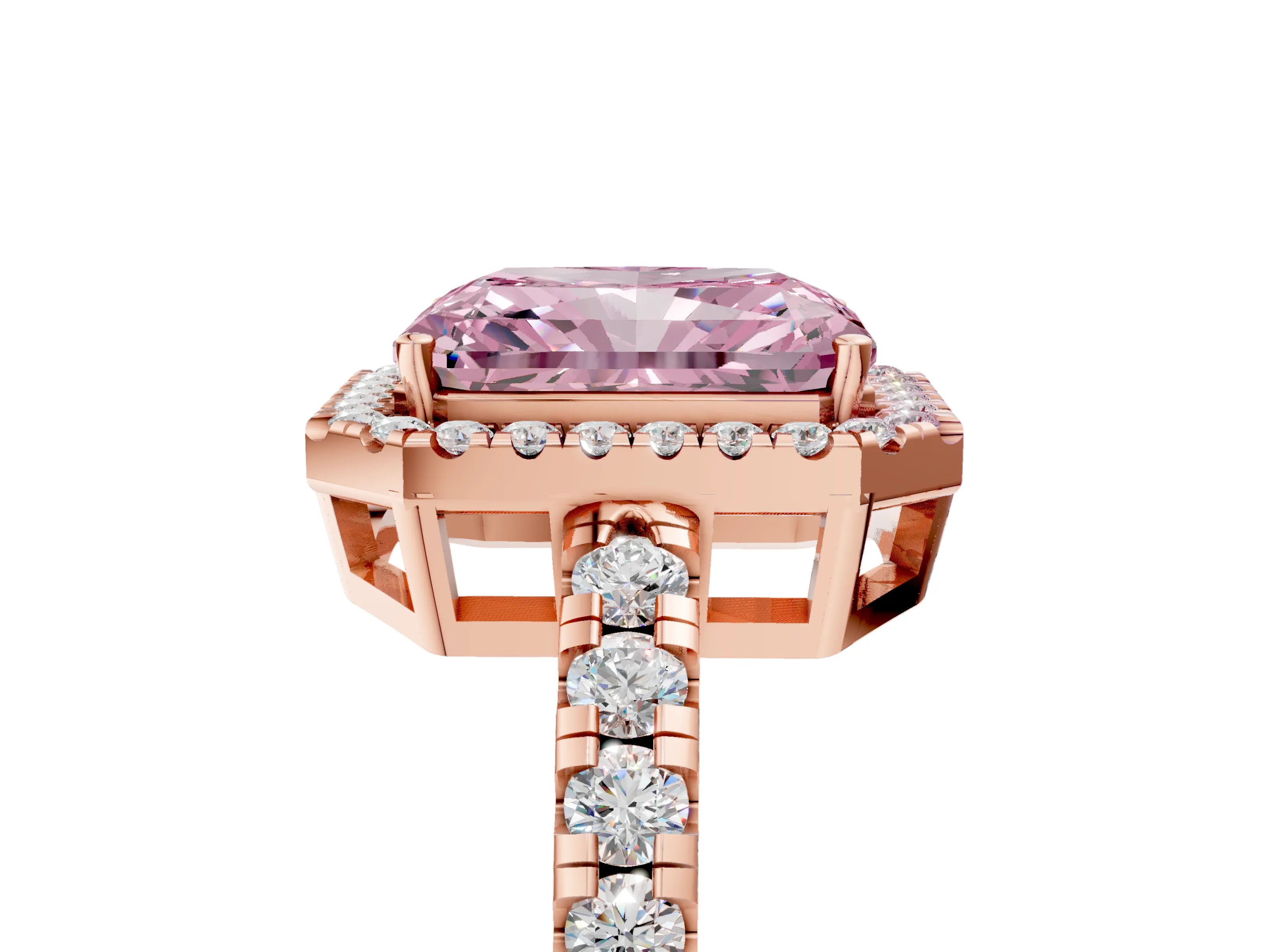 Rose gold Fancy Pink Radiant Cut Diamond Halo Ring with Pavé Band and Four-Prong Setting_5