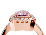 Rose gold Fancy Pink Radiant Cut Diamond Halo Ring with Pavé Band and Prong Setting_4
