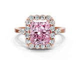 Rose gold Fancy Pink Radiant Cut Diamond Halo Ring with Pear Side Stones and Prong Setting_50