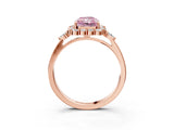 Rose gold Fancy Pink Radiant Cut Diamond Halo Ring with Pear Side Stones and Prong Setting_53