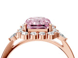 Rose gold Fancy Pink Radiant Cut Diamond Halo Ring with Pear Side Stones and Prong Setting_54