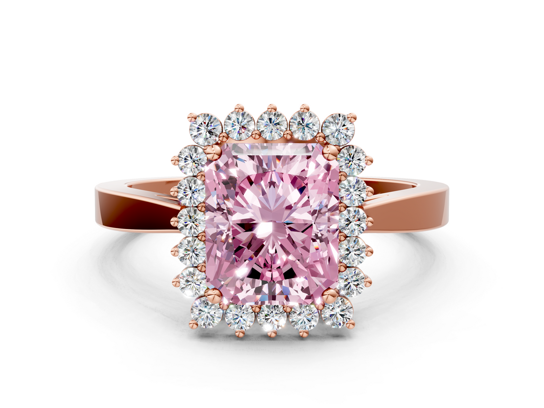 Rose gold Fancy Pink Radiant  Cut Diamond Halo Ring with Round Brilliant Halo and Solitaire Band_87