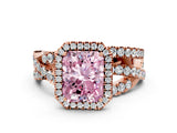 Rose gold Fancy Pink Radiant Cut Diamond Halo Ring with Round Split Shank and Prong Setting_36