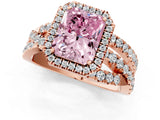 Rose gold Fancy Pink Radiant Cut Diamond Halo Ring with Round Split Shank and Prong Setting_37