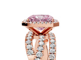 Rose gold Fancy Pink Radiant Cut Diamond Halo Ring with Round Split Shank and Prong Setting_41
