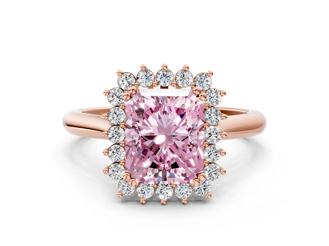 Rose gold Fancy Pink Radiant  Cut Diamond Halo Ring with Solitaire Band and Prong Setting_53