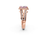 Rose gold Fancy Pink Radiant Cut Diamond Halo Ring with Split Shank Pavé Band and Four-Prong Setting_2