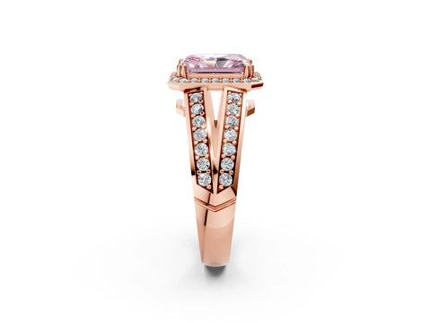 Rose gold Fancy Pink Radiant Cut Diamond Halo Ring with Split Shank Pavé Band and Four-Prong Setting_2