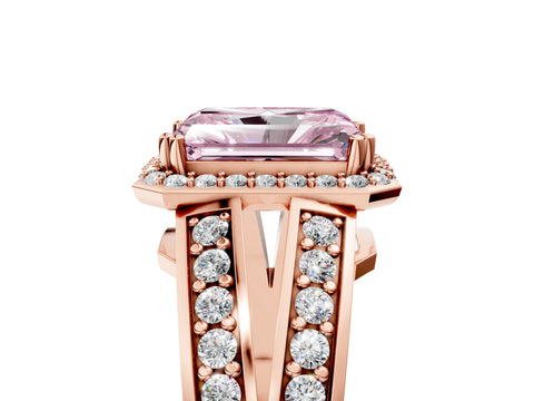 Rose gold Fancy Pink Radiant Cut Diamond Halo Ring with Split Shank Pavé Band and Four-Prong Setting_5