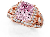 Rose gold Fancy Pink Radiant Cut Diamond Halo Ring with Split Shank and Bezel Accents and Four-Prong Setting_1