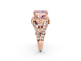 Rose gold Fancy Pink Radiant Cut Diamond Halo Ring with Split Shank and Bezel Accents and Four-Prong Setting_2
