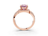 Rose gold Fancy Pink Radiant Cut Diamond Halo Ring with Split Shank and Bezel Accents and Four-Prong Setting_3